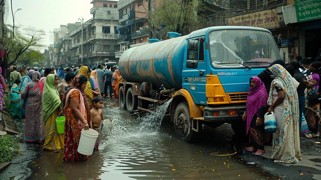 दिल्ली जल संकट: पानी की भारी कमी से लोग बाल्टियों के साथ टैंकरों के पीछे दौड़ते हुए